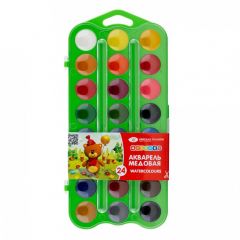 Набор медовой акварели «Цветик» в зеленой упаковке, 24 цвета