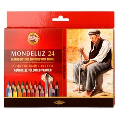 KOH-I-NOOR 3711 (24) Набор высококачественных акварельных цветных карандашей  "MONDELUZ OLD MAN", 24 цвета, с кистью и точилкой, картон.упак. с подвесом