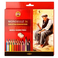 KOH-I-NOOR 3712 (36) Набор высококачественных акварельных цветных карандашей MONDELUZ OLD MAN, 36 цветов, с кистью и точилкой, картон.упак. с подвесом 