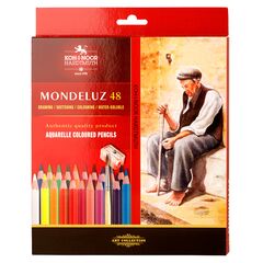 KOH-I-NOOR 3713 (48) Набор высококачественных акварельных цветных карандашей MONDELUZ OLD MAN, с кистью и точилкой, картон.упак. с подвесом, 48 цветов 