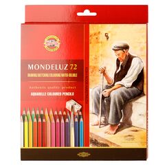 KOH-I-NOOR 3714 (72) Набор высококачественных акварельных цветных карандашей  MONDELUZ OLD MAN, с кистью и точилкой, картон.упак. с подвесом, 72 цвета 