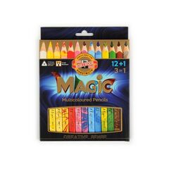 KOH-I-NOOR Набор пастельных цветных трехгранных карандашей Magic 3408 в картонной коробке, с карандашом-блендер, 12 цветов
