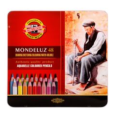 Набор акварельных цветных карандашей Mondeluz "KOH-I-NOOR" 3726 в металлической коробке, 48 цветов