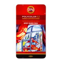 KOH-I-NOOR Набор высококачественных художественных цветных карандашей Polycolor 3822 в металлической коробке, 12 цветов