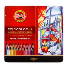 KOH-I-NOOR Набор высококачественных художественных цветных карандашей Polycolor 3824 в металлической коробке, 24 цвета