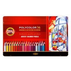 KOH-I-NOOR Набор высококачественных художественных цветных карандашей Polycolor 3825 в металлической коробке, 36 цветов