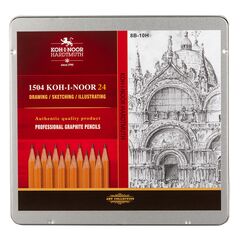 Набор карандашей чернографитных профессиональных Art "KOH-I-NOOR" 1504 (8В-10Н), в металлической коробке, 24 шт