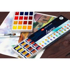 Набор акварельных художественных красок "Ладога" 24 цвета в кюветах 2,5 мл