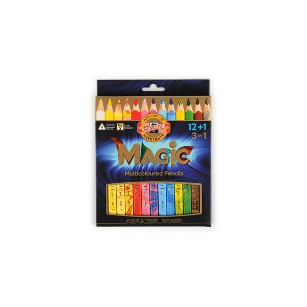 KOH-I-NOOR Набор пастельных цветных трехгранных карандашей Magic 3408 в картонной коробке, с карандашом-блендер, 12 цветов