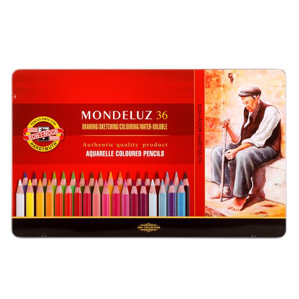 KOH-I-NOOR Набор акварельных цветных карандашей Mondeluz 3725 в металлической коробке, 36 цветов