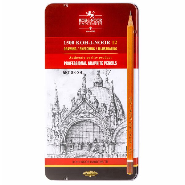 Набор карандашей чернографитных профессиональных Art "KOH-I-NOOR" 1502/2 (8В-2Н), в металлической коробке, 12 шт