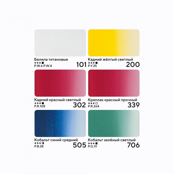 Набор масляных красок "Мастер-Класс" Базовые цвета, в пластиковом коррексе с европодвесом, 6 шт х18мл, 5
